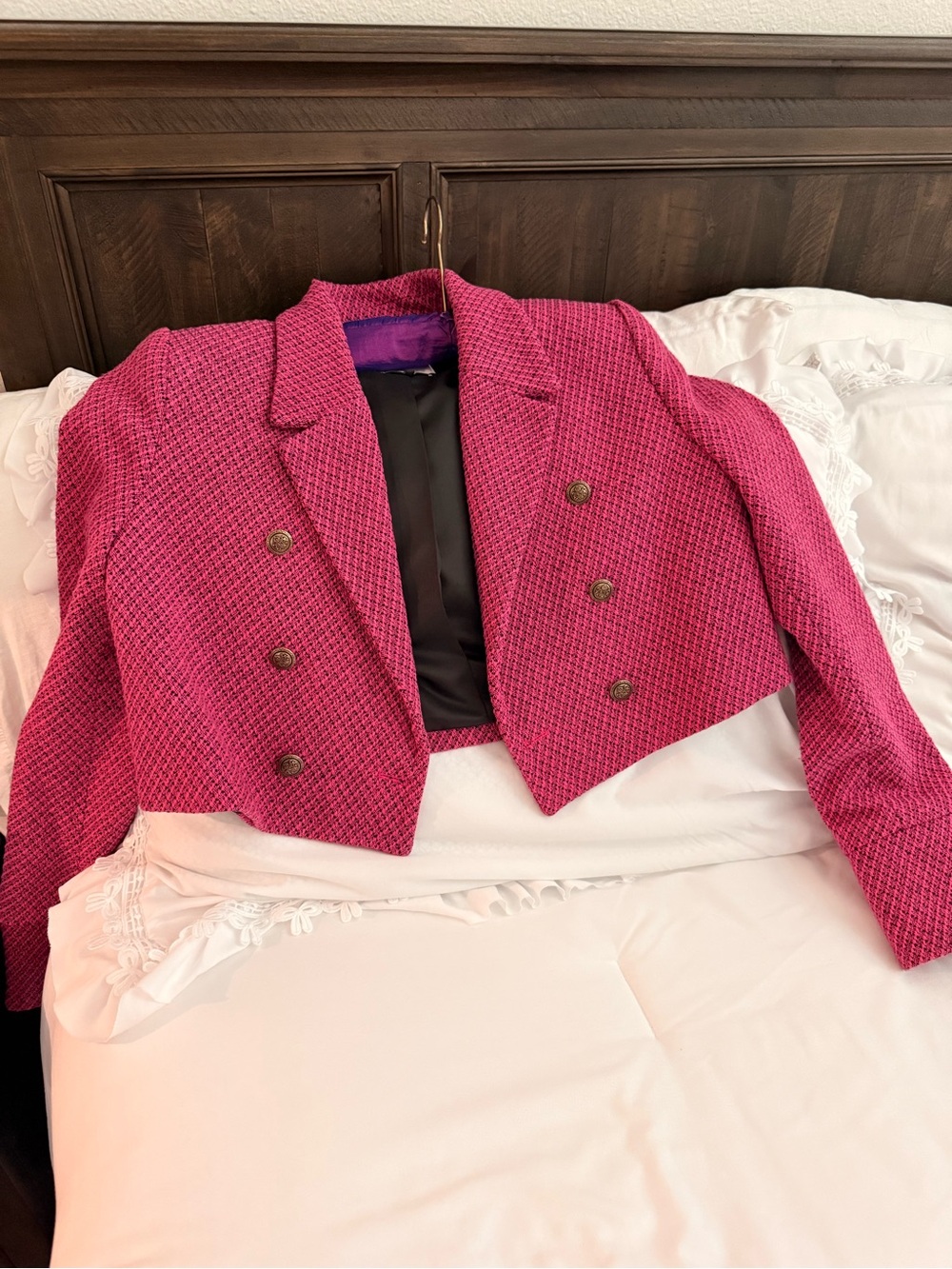 Zara Fuchsia Tweed Cropped Double-Breasted Blazer